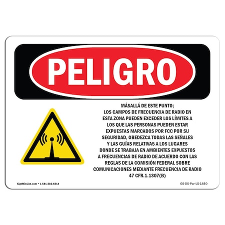 Signmission OSHA, Beyond Point Radio Frequency Fields Spanish, 5in X 3.5in Decal, 10PK, OS-DS-D-35-LS-1640-10PK OS-DS-D-35-LS-1640-10PK